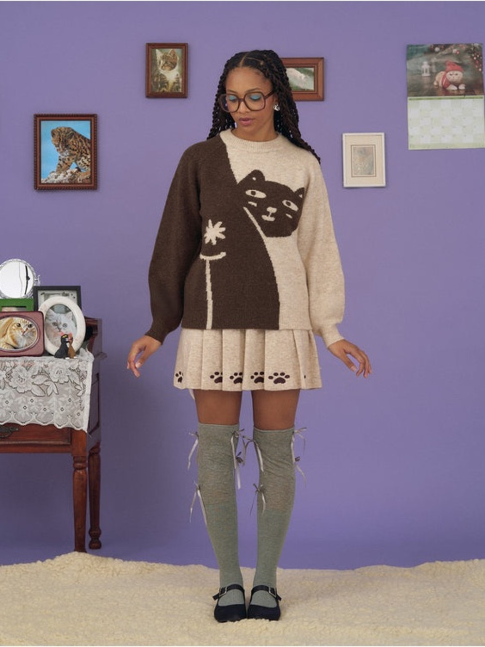 Kina and tam the pardon meow wool alpaca blend knit sweater